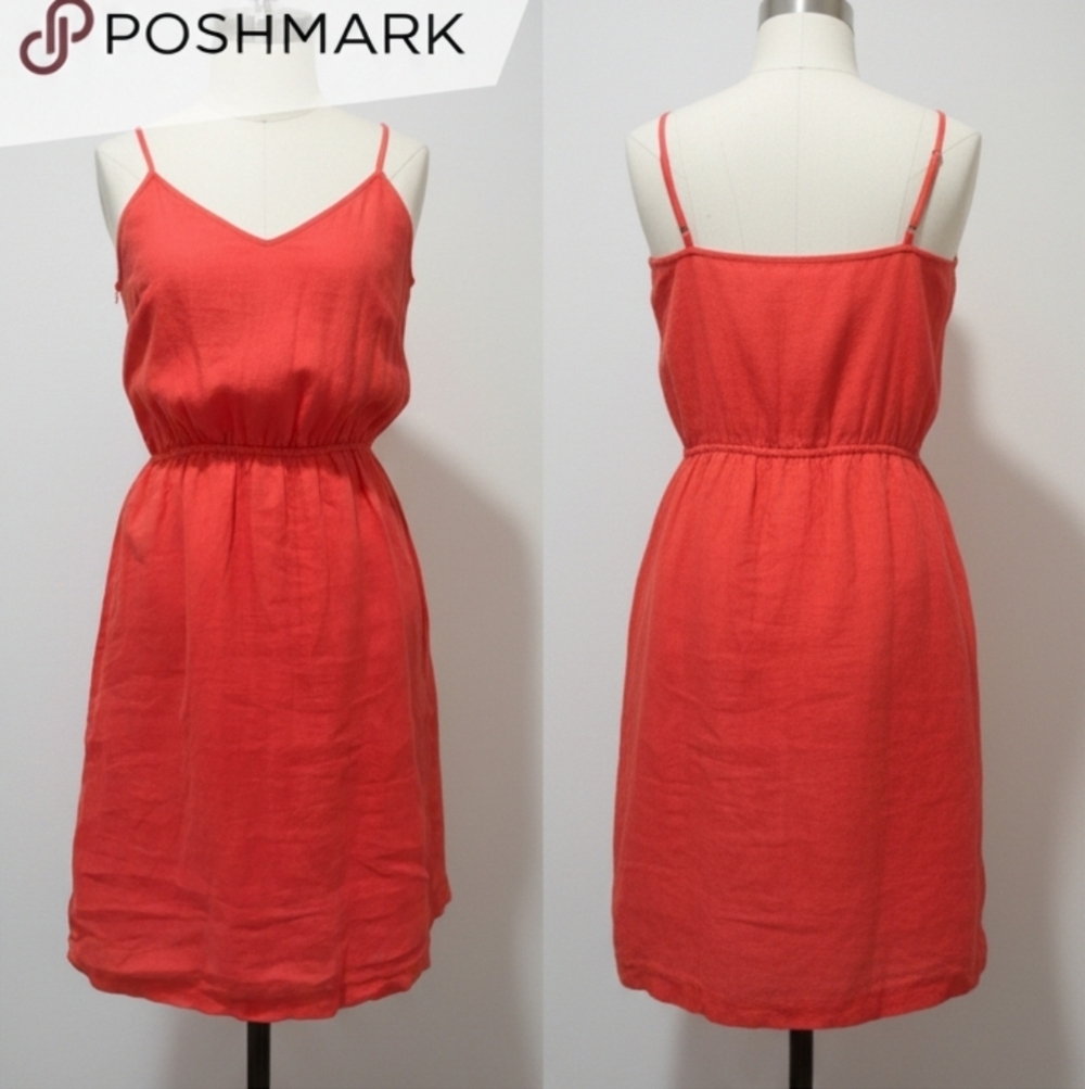 J. Crew Factory 100% Cotton Lined Linen Coral Dress Size Small